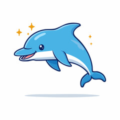 Delightful Dolphin Cartoon Illustration with Glistening Stars and Playful Expression