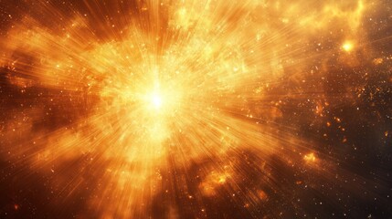 Fototapeta premium A fiery explosion in space with bright orange and yellow lights and stars.