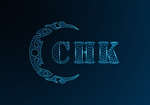 Low poly letter logo CHK design. CHK letter logo low poly vector design on blue color gradient background. CHK logo low poly design