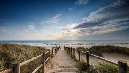Fototapeta premium explore the serene beauty of a tranquil beach pathway leading to the ocean