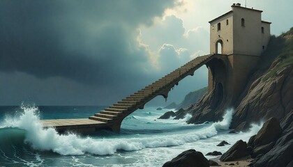 Abstract shapes morphing in impossible ways, floating staircases, and melting buildings.