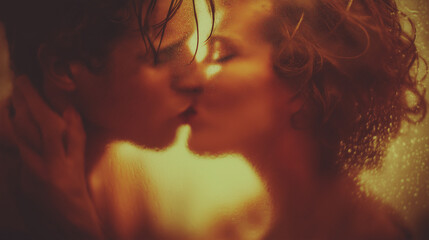 Lovers Kissing in the Rain on World Smile Day Romantic Scene