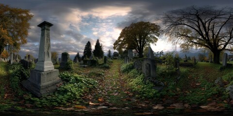 Fototapeta premium Panoramic hdr cemetery views autumn landscape