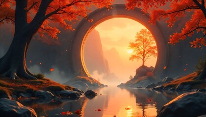 Portal animation reveals a glowing forest, flying islands, and magical waterfalls.