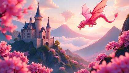 sweeping 3D animation showing castles on volcanoes, frozen valleys, and dragons flying overhead