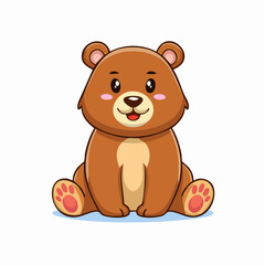 Obraz premium Adorable Cartoon Brown Bear Sitting Comfortably with a Gentle Smile and Rosy Cheeks