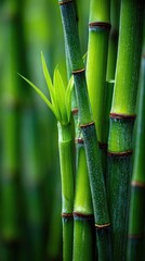 Obraz premium Close-up of vibrant green bamboo stalks (1)