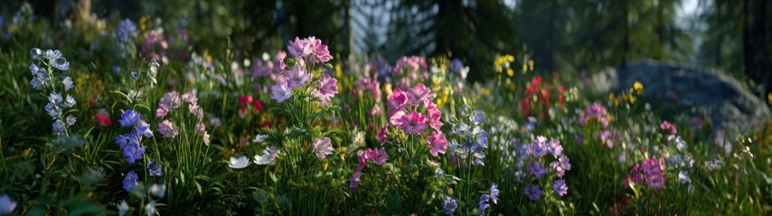 Naklejka premium Vibrant flower meadow hdr 360 degree panorama