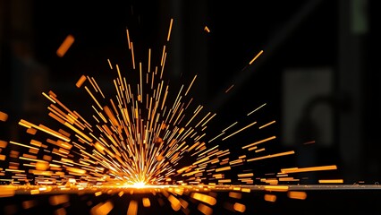 Abstract metalworking scene with glowing sparks, showcasing dynamic industrial energy.