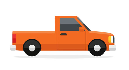 Fototapeta premium A side view illustration of an orange pickup truck with a single cab and a white bumper, isolated on a white background.
