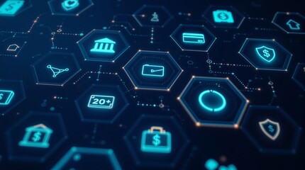 Financial technology network concept with banking security and digital transactions