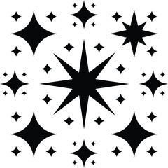 Minimal Black Sparkle Icons Vector Set for Shine and Decoration