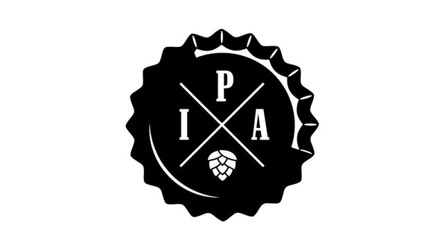 IPA craft beer logo animation. India pale ale emblem. A cap with beer label appears on a white background.	