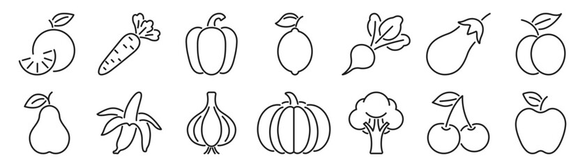 Fruits and vegetable vector line icon set
