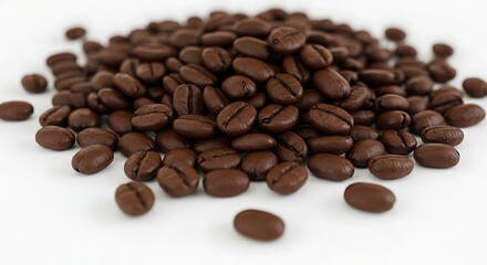 Naklejka premium Richly Roasted Coffee Beans in an Aromatic Pile with Selective Focus on White.