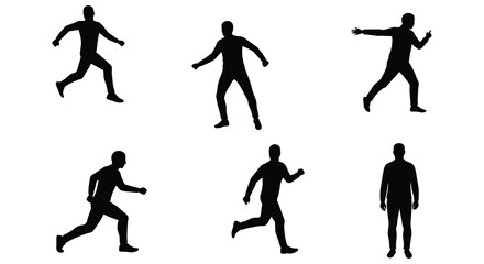 Set of People Walking and Running Poses in Black Silhouette Style silhouette. vector design. Silhouette vector design illustration
