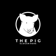 Pig farm logo design with Pig Head and Circle line art vector