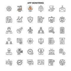 Comprehensive App Monitoring Outline Icons Collection for Technology and Business Analytics.