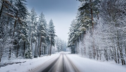 Fototapeta premium snowy forest road on a cold winter day
