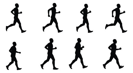 Running Man Sequence Silhouette Isolated on White Background Motion Study. vector design. Silhouette vector design illustration
