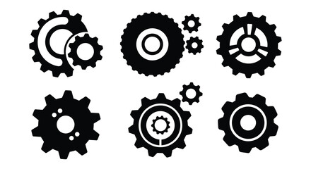 Collection of Various Gear Wheels and Cogwheels in Silhouette Style silhouette. vector design. Silhouette vector design illustration
