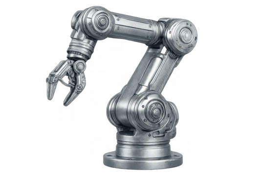 Metallic robotic arm extending mechanical claw, revealing precision engineering and industrial automation capabilities - Powered by Adobe