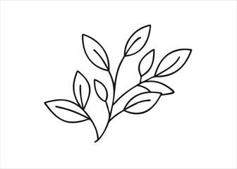 Obraz premium Elegant botanical line art featuring delicate golden leaves and floral elements presented as a clean silhouette isolated on white background