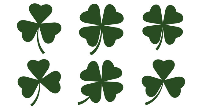Collection of Green Shamrock and Four Leaf Clover Silhouette. vector design. Silhouette vector design illustration
