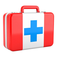 Obraz premium Red medical first-aid kit with a Canadian flag design.
