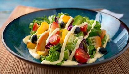 deliciously colorful salad with creamy dressing perfect for healthy meals and refreshing experiences