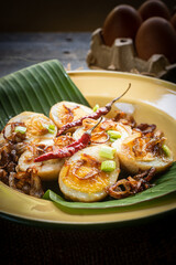 Fried boiled egg with tamarind sauce (Son-in-law Eggs)