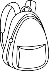 Cad drawing flat vector illustration, backpack line art, school bag sketch, travel gear outline, black and white technical drawing