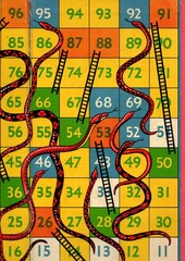 A detail from the vintage board game of snakes and ladders. © Philip