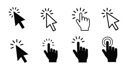 Cursor and Hand Pointer Icons Set in Silhouette Style for Web Design silhouette. vector design. Silhouette vector design illustration

