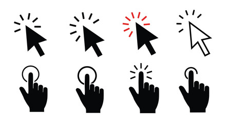 Clicking Cursor and Finger Icons Set in Silhouette Style silhouette. vector design. Silhouette vector design illustration
