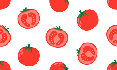 Seamless pattern with tomato. Vegetable background. Healthy vegetarian food. Hand drawn flat vector illustration