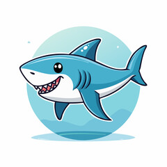 Obraz premium Playful Cartoon Shark Illustration with a Friendly Grin and Ocean Backdrop Design