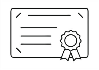 A stylized black certificate glyph icon representing achievement and recognition isolated on white background