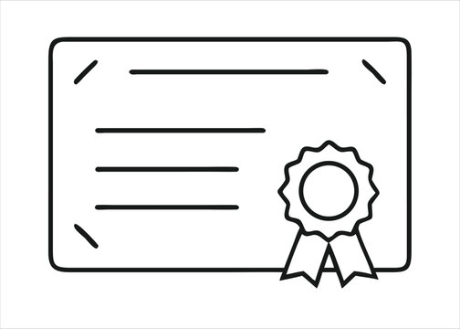 A stylized black certificate glyph icon representing achievement and recognition isolated on white background