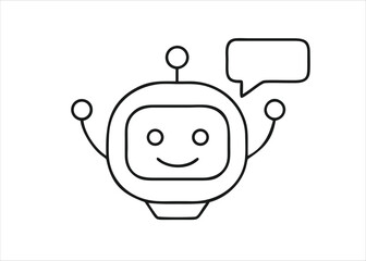 A modern digital assistant robot head with a friendly expression and communication lines representing artificial intelligence and chatbot technology isolated on white background