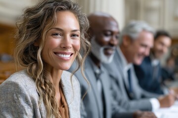 Diverse lawyers collaborate in a vibrant law office preparing for trial success