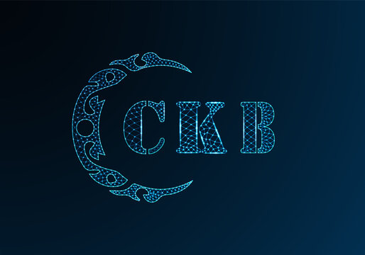 Low poly letter logo CKB design. CKB letter logo low poly vector design on blue color gradient background. CKB logo low poly design