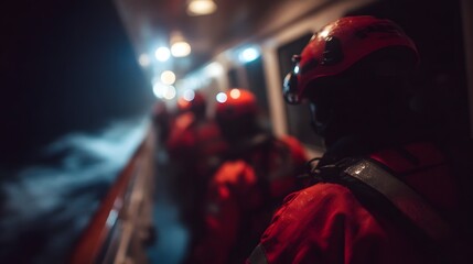 Lifeboat deployment drill on a cruise ship during an emergency safety exercise