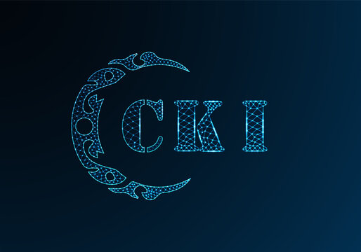 Low poly letter logo CKI design. CKI letter logo low poly vector design on blue color gradient background. CKI logo low poly design