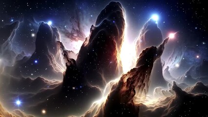 Astronomical landscape of the Carina Nebula with glowing gas and dark pillars in space - Powered by Adobe