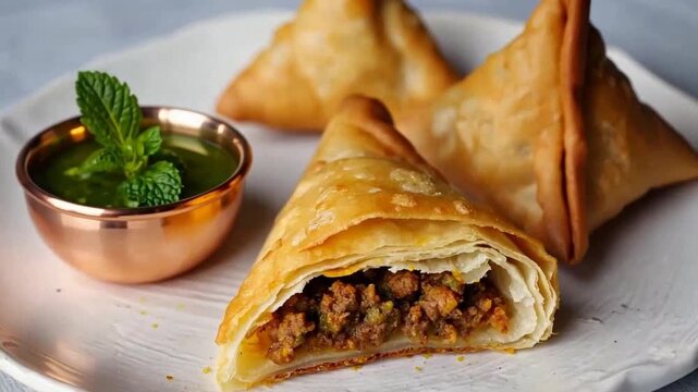 keema samosa with fresh mint chutney indian food snack video 