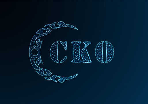 Low poly letter logo CKO design. CKO letter logo low poly vector design on blue color gradient background. CKO logo low poly design