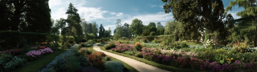 Fototapeta premium Garden pathway walk nature hdr panorama view