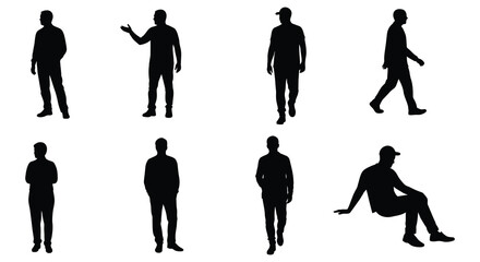 Diverse men standing and walking in various poses a silhouette. vector design. Silhouette vector design illustration
