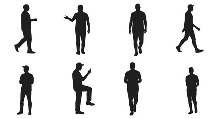 Set of People Walking and Standing Poses in Dark Silhouette Style silhouette. vector design. Silhouette vector design illustration
